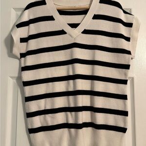 Vila Milano White and Black Ribbed Knit Top